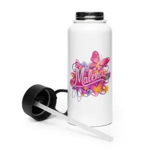 Stainless steel water bottle with a straw lid