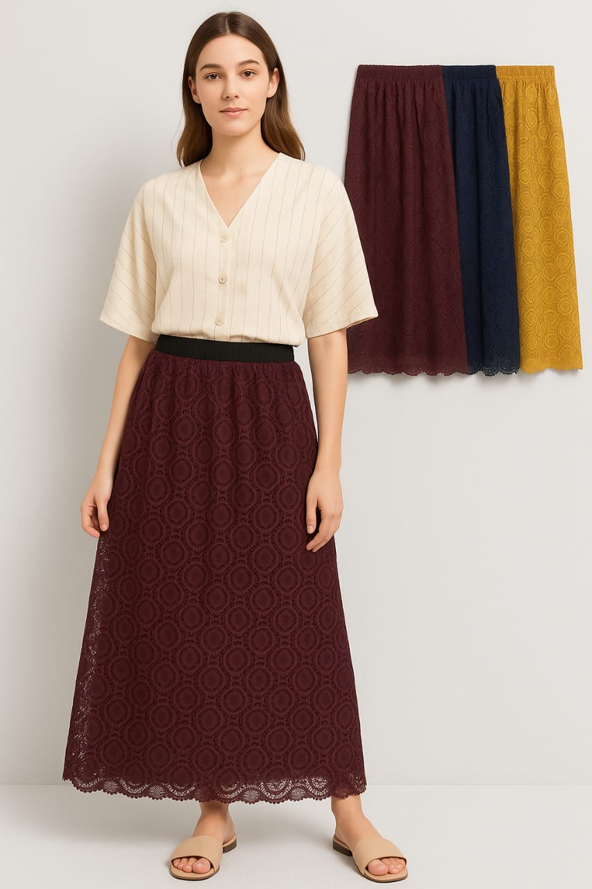 Long Geometric Lace Skirt